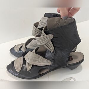 Moda Women Black Soft Leather Cream Sandals Boot Clog Side Zip Ankle 41/10 Boho